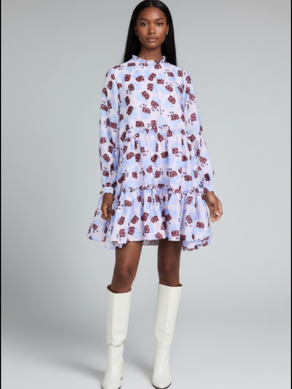 Stella Nova Designer Ruffle tiered long sleeve mini dress